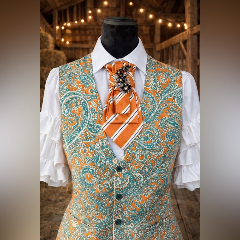 One-Of-A-Kind Handcrafted Necktie Necklace with Exquisite Brooch and Clasp Chain